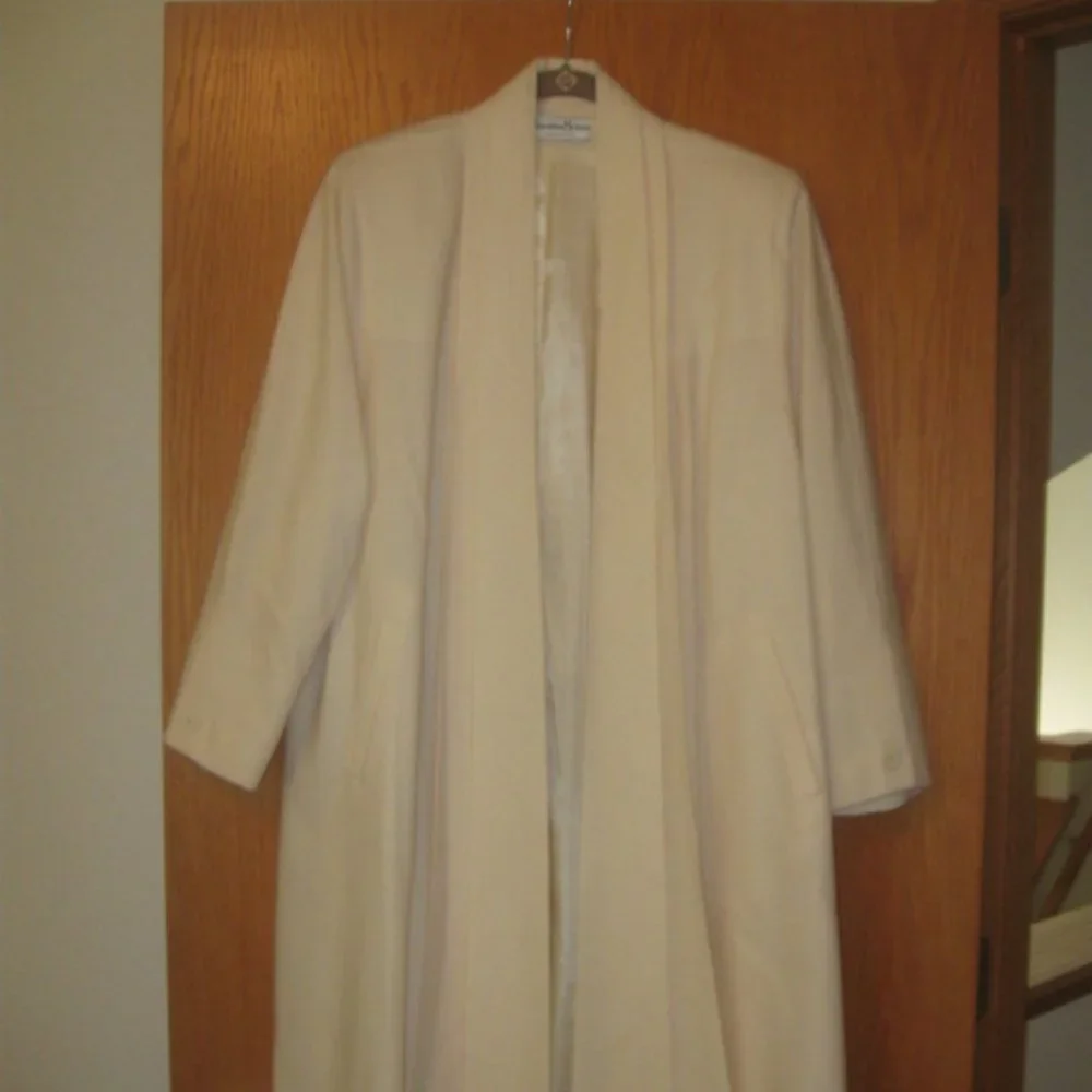Jonathan Michael Off White Open Pleated Wool Coat